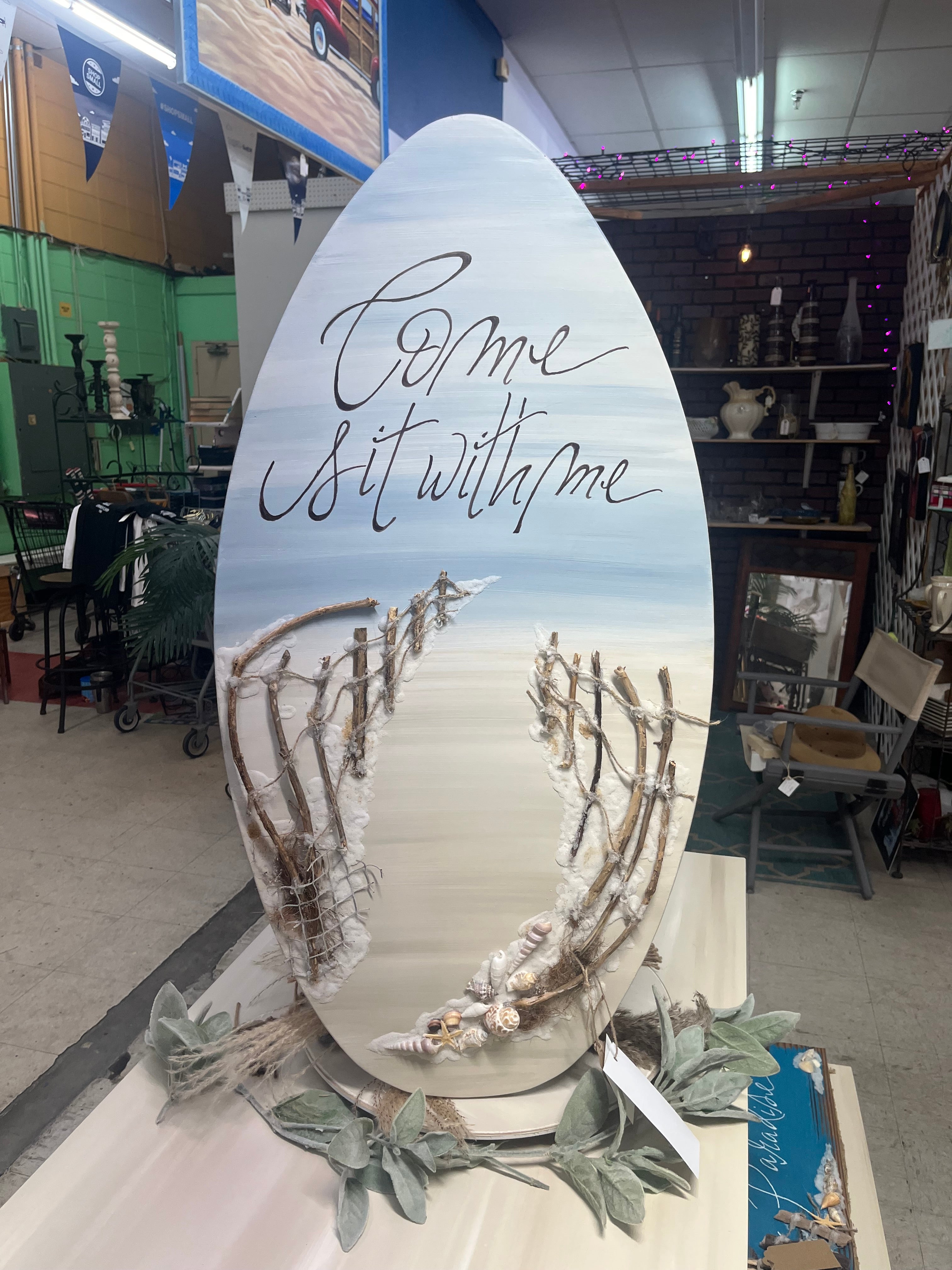 Come Sit With Me on Skimboard w/ driftwood art