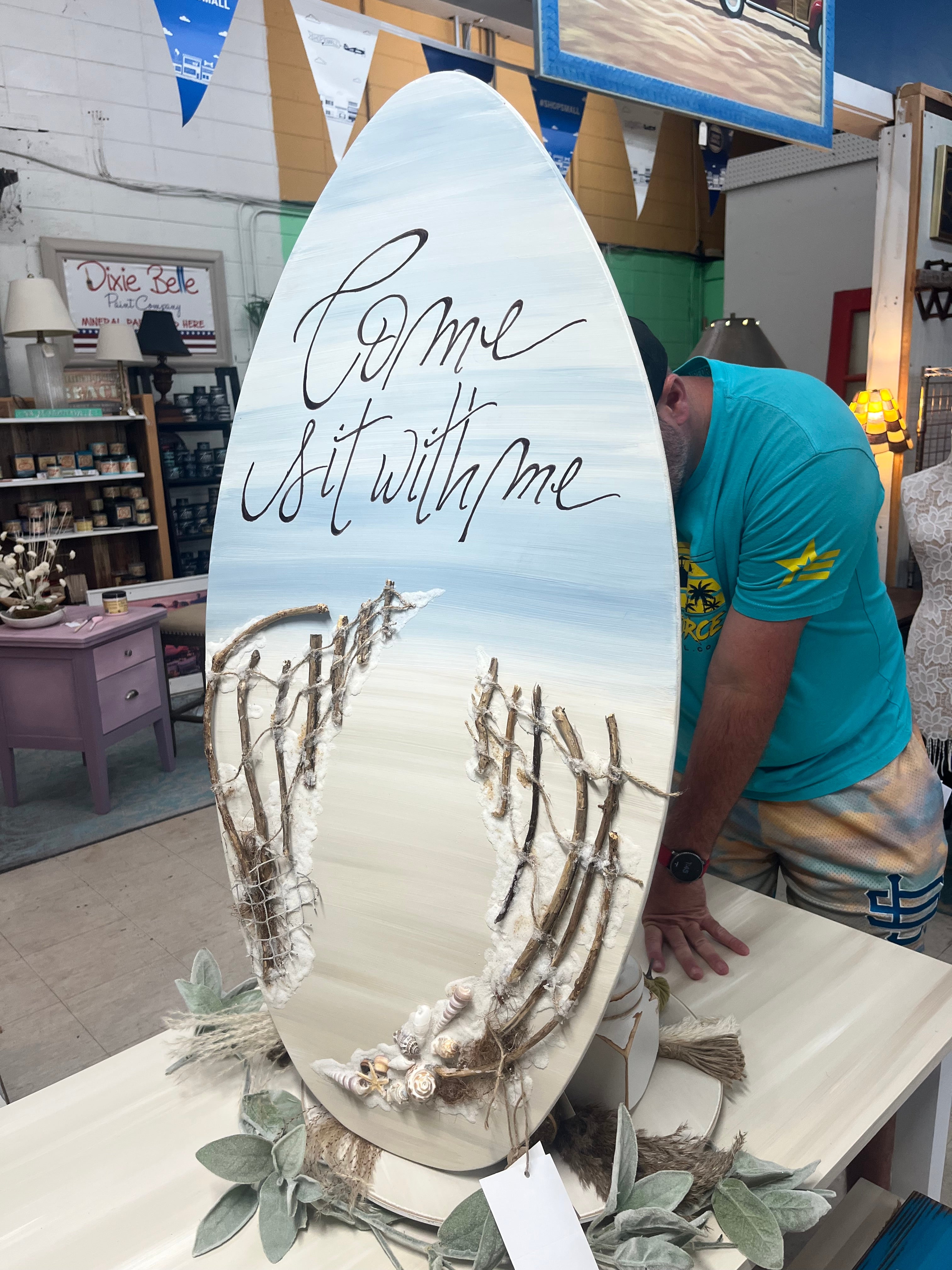 Come Sit With Me on Skimboard w/ driftwood art