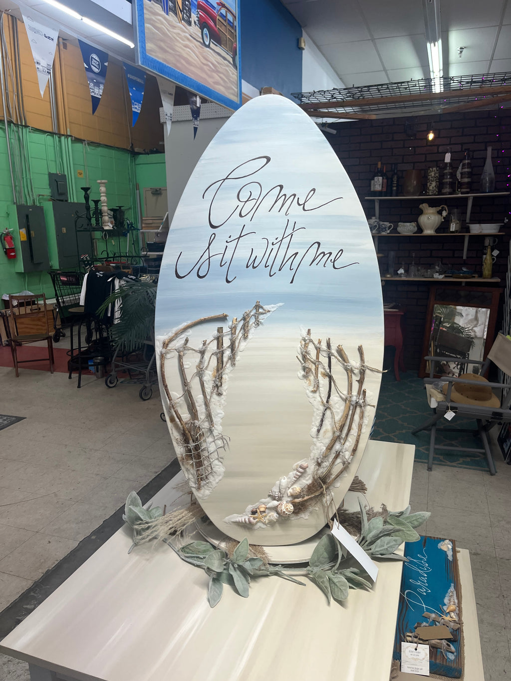 Come Sit With Me on Skimboard w/ driftwood art