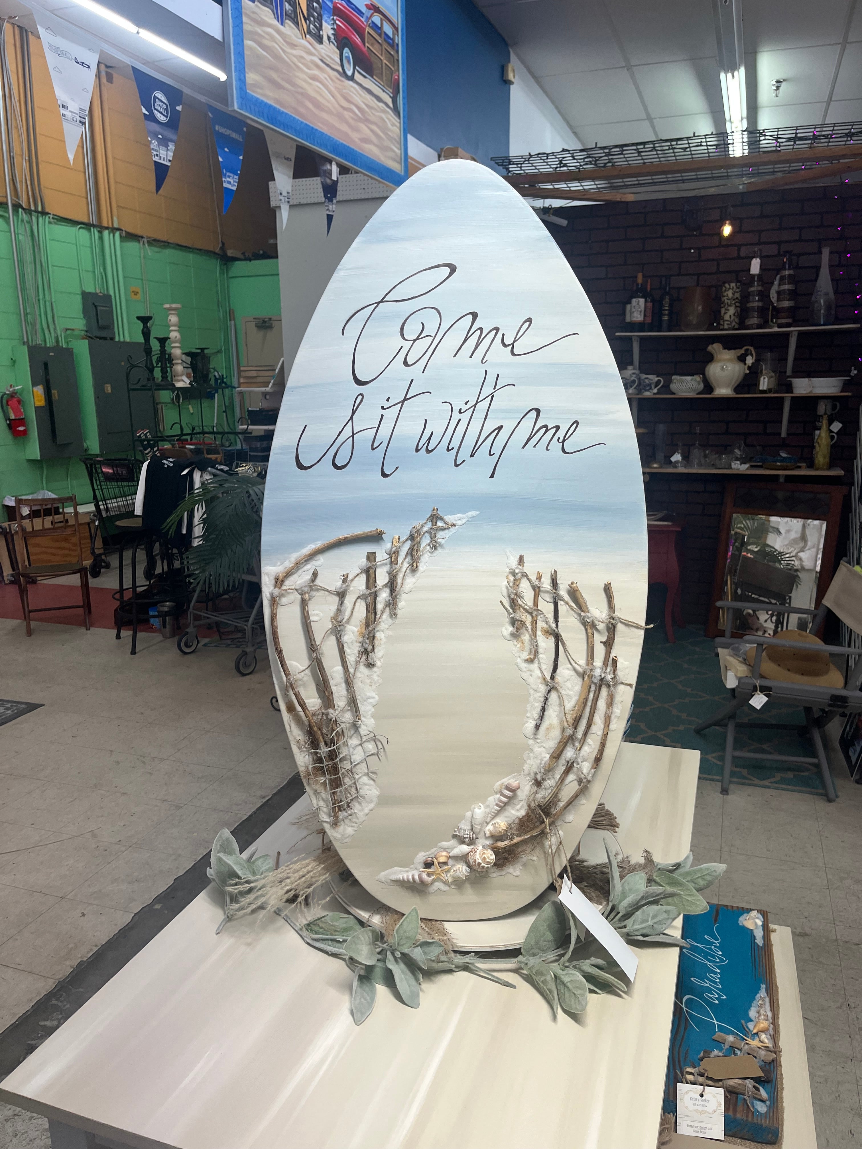 Come Sit With Me on Skimboard w/ driftwood art