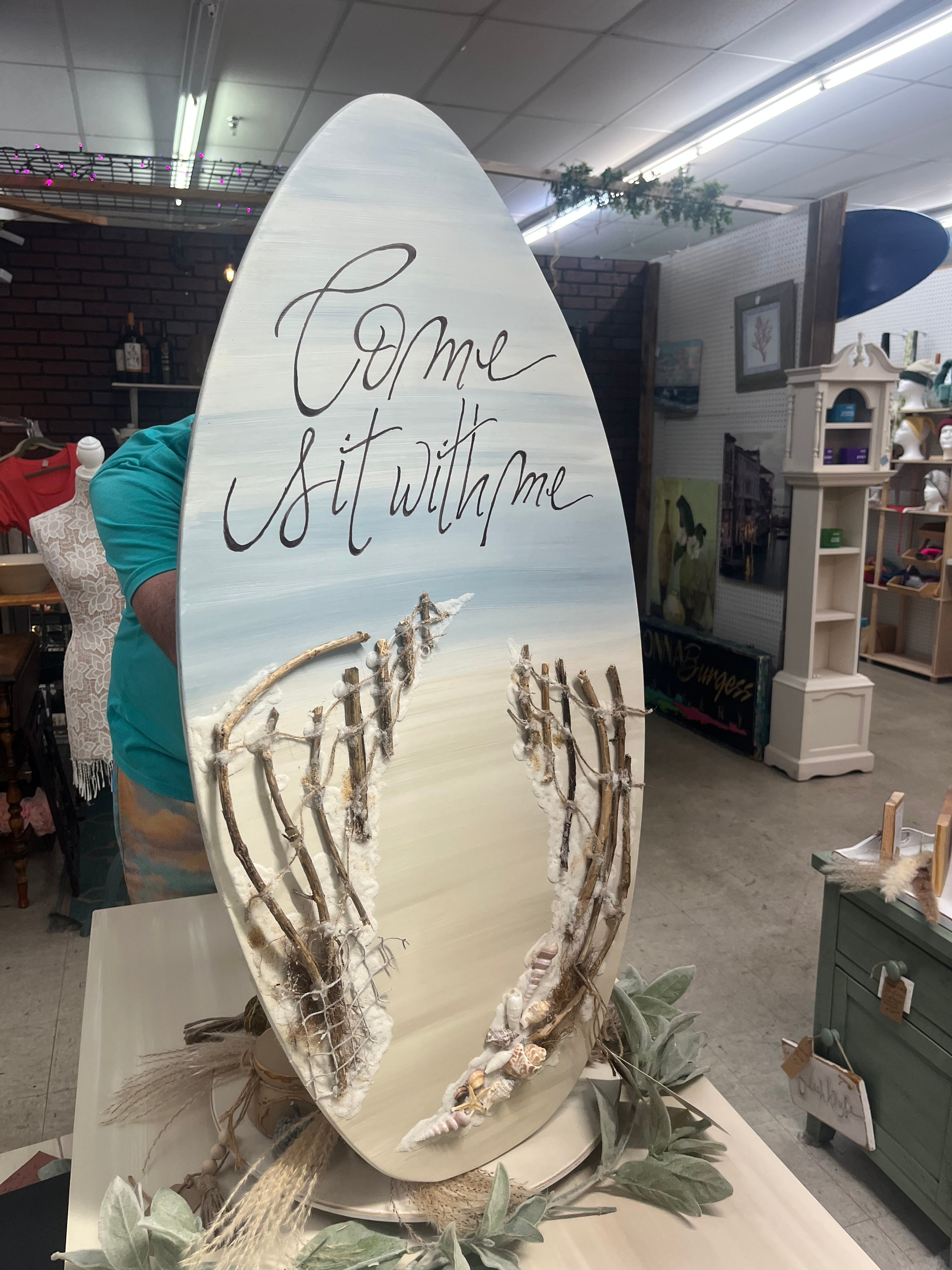 Come Sit With Me on Skimboard w/ driftwood art