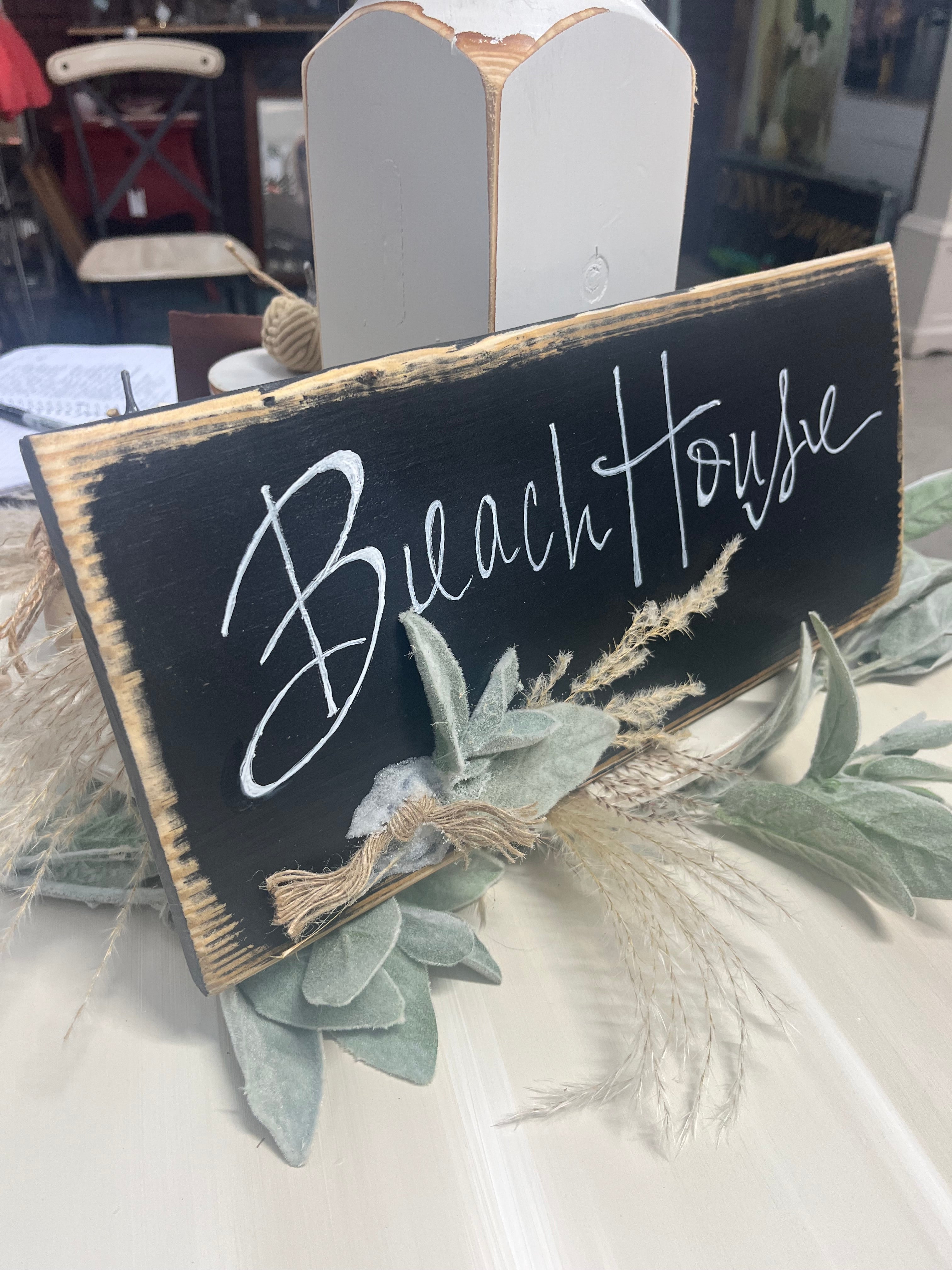 Beach House - Black with pampas grass and greenery